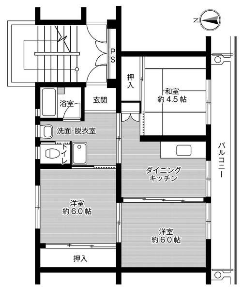 ビレッジハウス小川１号棟 0302｜埼玉県比企郡小川町大字高谷(賃貸マンション3DK・3階・53.96㎡)の写真 その2