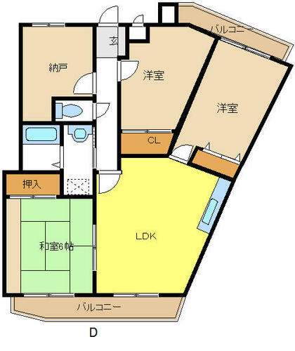 愛知県名古屋市天白区平針４丁目（マンション）の賃貸物件の間取り