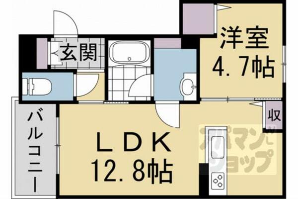 京都府京都市中京区西ノ京北円町(賃貸マンション1LDK・3階・42.03㎡)の写真 その2