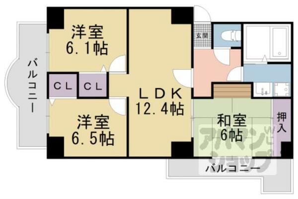 京都府京都市山科区東野片下リ町(賃貸マンション3LDK・3階・67.00㎡)の写真 その2