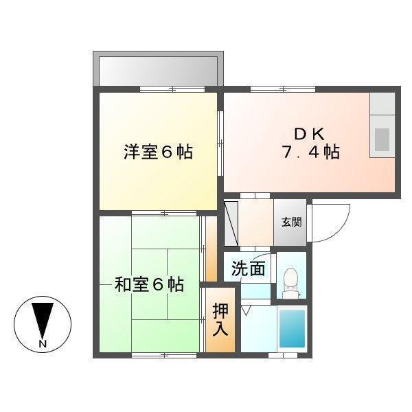 モンテメール 103｜石川県加賀市若葉台(賃貸アパート2DK・1階・42.60㎡)の写真 その2