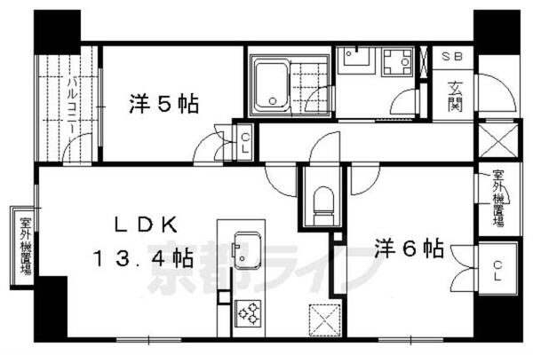 イーグルコート烏丸御池 302｜京都府京都市中京区衣棚通御池下る長浜町(賃貸マンション2LDK・3階・56.84㎡)の写真 その2