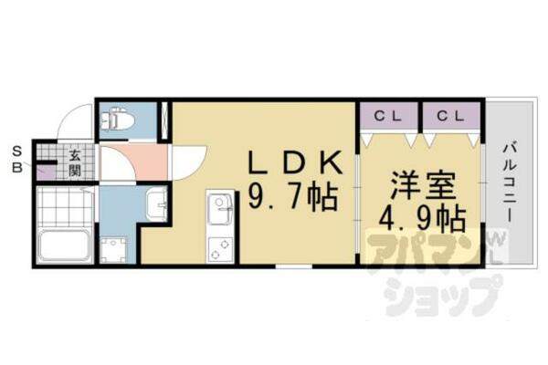 京都府京都市伏見区醍醐東合場町(賃貸アパート1LDK・2階・34.73㎡)の写真 その2