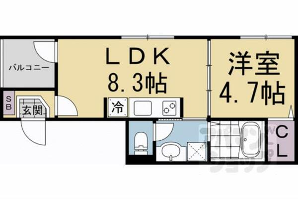 京都府京都市下京区屋形町(賃貸アパート1LDK・2階・30.57㎡)の写真 その2