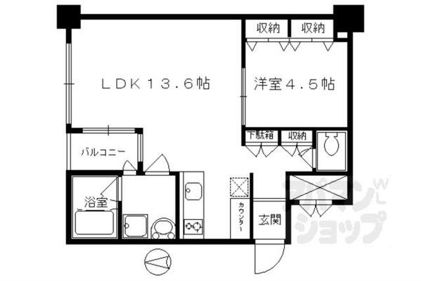 京都府京都市中京区西ノ京職司町(賃貸マンション1LDK・3階・45.55㎡)の写真 その2