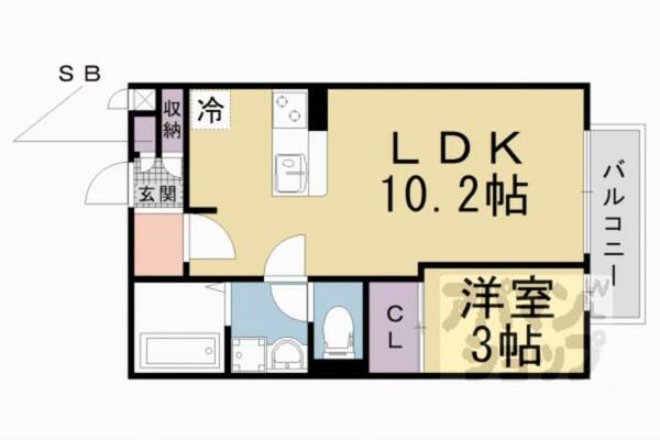 アーバンスクェアⅠ 205｜京都府京都市山科区西野岸ノ下町(賃貸アパート1LDK・2階・33.39㎡)の写真 その2