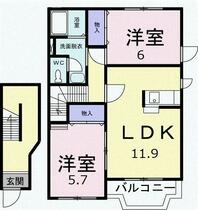 ベル・フレーシュ　Ｂ棟 202 ｜ 三重県度会郡玉城町妙法寺（賃貸アパート2LDK・2階・62.07㎡） その2