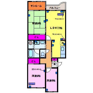 クローネ堀川｜富山県富山市堀川小泉町(賃貸マンション3LDK・4階・71.98㎡)の写真 その2