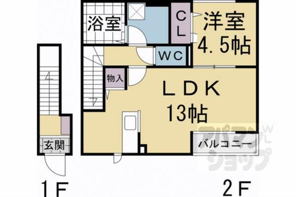 京都府京都市右京区太秦辻ケ本町(賃貸アパート1LDK・2階・48.27㎡)の写真 その2