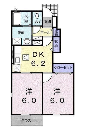 デル　ソーレ A102｜佐賀県杵島郡江北町大字佐留志(賃貸アパート2DK・1階・43.86㎡)の写真 その2