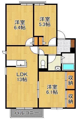 アヴェニールせいわ　Ｂ棟｜福岡県北九州市小倉南区津田新町４丁目(賃貸アパート3LDK・1階・62.34㎡)の写真 その2