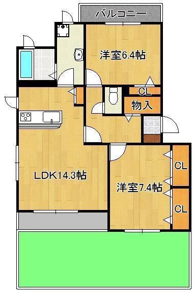 ロアーブル七番館｜福岡県北九州市八幡東区荒生田３丁目(賃貸アパート2LDK・1階・72.16㎡)の写真 その2