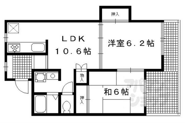 メモリアルマンション 308｜京都府宇治市木幡金草原(賃貸マンション2LDK・3階・55.27㎡)の写真 その2