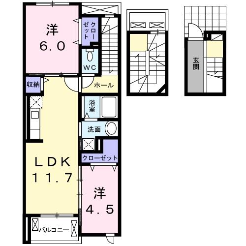 静岡県浜松市中央区入野町(賃貸アパート2LDK・3階・61.59㎡)の写真 その2