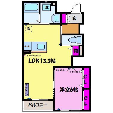 エクスグランド田中｜富山県富山市田中町５丁目(賃貸アパート1LDK・1階・45.63㎡)の写真 その2