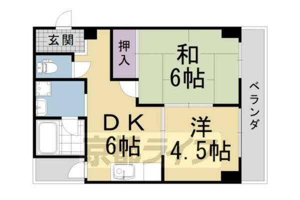 アイシャガール 202｜京都府京都市伏見区桃山井伊掃部西町(賃貸マンション2DK・2階・36.16㎡)の写真 その2