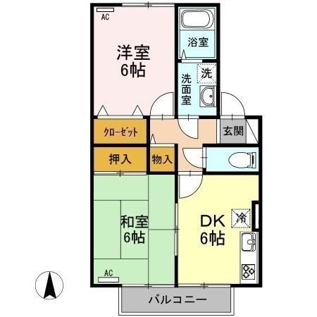 ウェンディハウス　Ａ／Ｂ B205｜新潟県新潟市東区幸栄１丁目(賃貸アパート2DK・2階・45.15㎡)の写真 その2