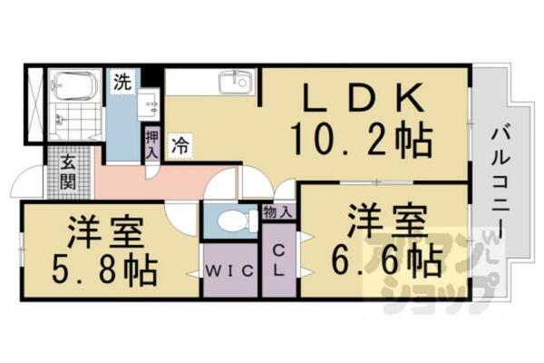 京都府長岡京市開田４丁目(賃貸マンション2LDK・4階・55.02㎡)の写真 その2