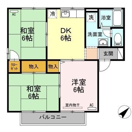 アルカジア石部　Ｅ棟 E202｜岡山県倉敷市連島町鶴新田(賃貸アパート3DK・2階・53.59㎡)の写真 その2