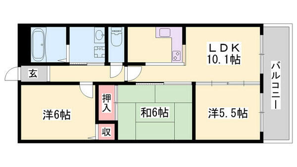 グランプレステージ加古川３ 106｜兵庫県加古川市加古川町西河原(賃貸マンション3LDK・1階・58.00㎡)の写真 その2