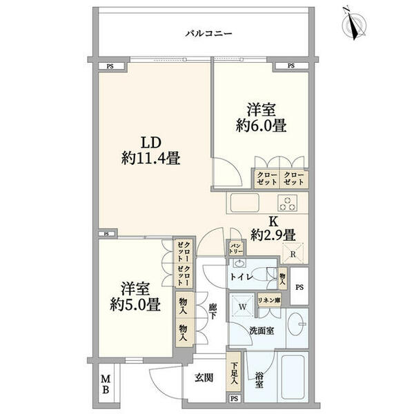 テラス武蔵野中町｜東京都武蔵野市中町３丁目(賃貸マンション2LDK・4階・59.81㎡)の写真 その2