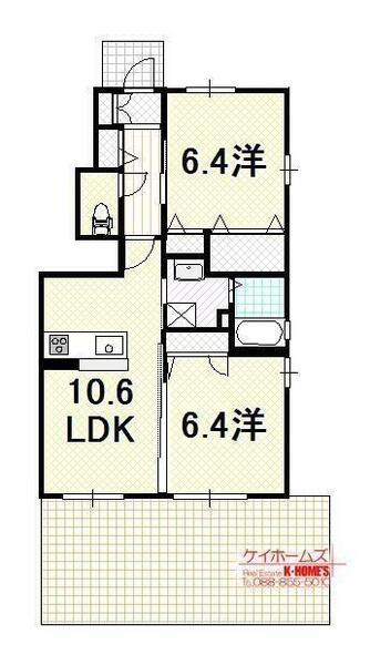 シャーメゾンショコラ 105｜高知県高知市鴨部１丁目(賃貸アパート2LDK・1階・54.16㎡)の写真 その2