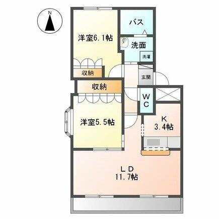 アメニティー　シャトー 202｜愛知県北名古屋市鹿田大門(賃貸アパート2LDK・2階・58.00㎡)の写真 その2