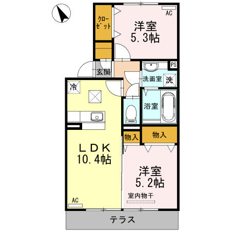 フェリオ・ドゥーエ 103｜熊本県山鹿市古閑(賃貸アパート2LDK・1階・50.12㎡)の写真 その2