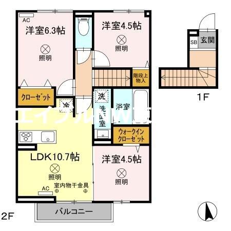 ＳｈｉｎｅＰｅａｃｅ｜岡山県岡山市中区今在家(賃貸アパート3LDK・2階・63.35㎡)の写真 その2