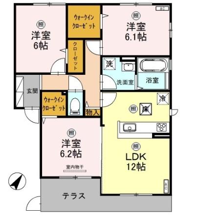 アクセル　イースト 102｜栃木県足利市中川町(賃貸アパート3LDK・1階・73.80㎡)の写真 その2