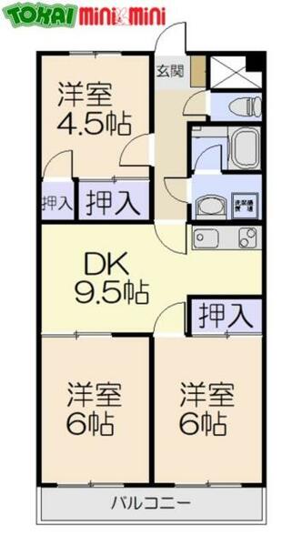 ファミリータウンむらた 4C｜三重県松阪市久保町(賃貸マンション3DK・4階・58.30㎡)の写真 その2