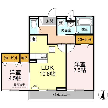 プレジール　Ａ 103｜宮城県石巻市新橋(賃貸アパート2LDK・1階・56.63㎡)の写真 その2