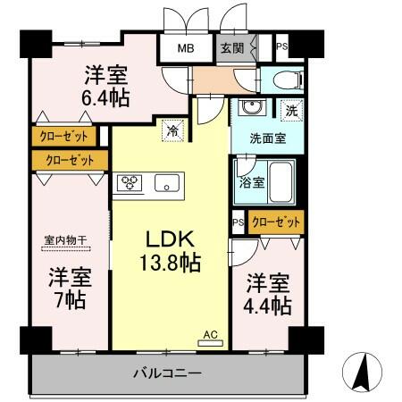 テゾーロ行橋 702｜福岡県行橋市門樋町(賃貸マンション3LDK・7階・70.41㎡)の写真 その2