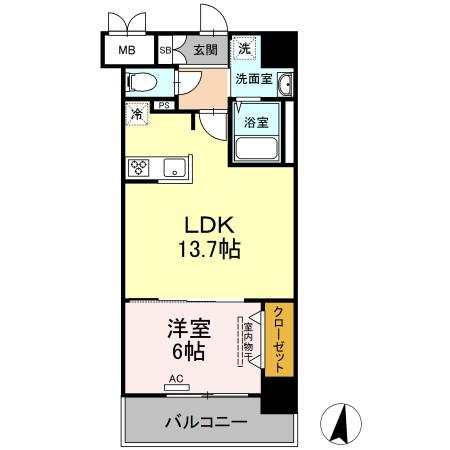 シズカビルディング白銀 702｜福岡県北九州市小倉北区白銀１丁目(賃貸マンション1LDK・7階・45.76㎡)の写真 その2