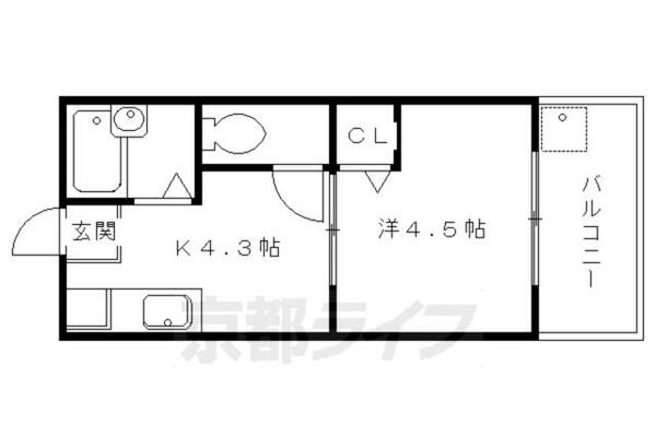 セントラル修学院 305｜京都府京都市左京区修学院中林町(賃貸マンション1DK・3階・18.82㎡)の写真 その2