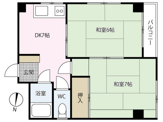 宮田ビル｜広島県広島市東区二葉の里１丁目(賃貸マンション2DK・4階・38.07㎡)の写真 その2