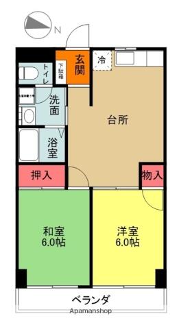 扇マンション｜福島県いわき市平字紺屋町(賃貸マンション2DK・3階・49.65㎡)の写真 その2