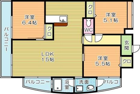 リード大手町 801｜福岡県北九州市小倉北区大手町(賃貸マンション3LDK・8階・72.00㎡)の写真 その2