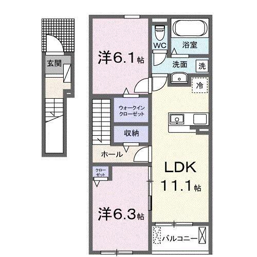 ＧＲＡＤＯ（グラード）Ⅱ　Ａ 202｜岡山県井原市西江原町(賃貸アパート2LDK・2階・58.60㎡)の写真 その2