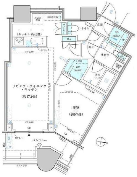 パークタワー勝どきサウス 1619｜東京都中央区勝どき４丁目(賃貸マンション1LDK・13階・54.56㎡)の写真 その2