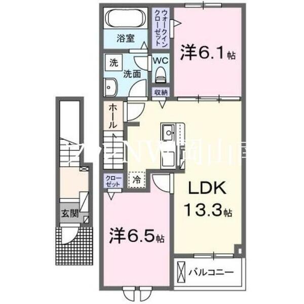 岡山県岡山市南区宗津(賃貸アパート2LDK・2階・59.55㎡)の写真 その2