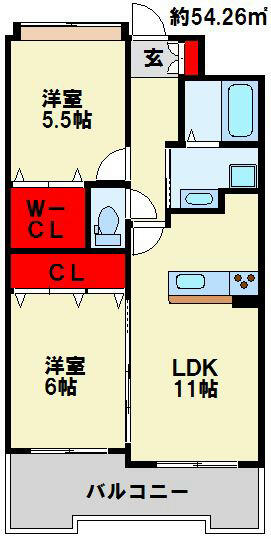 ＶＥＲＤＥ　大手町 202｜福岡県北九州市小倉北区大手町(賃貸マンション2LDK・2階・54.26㎡)の写真 その2