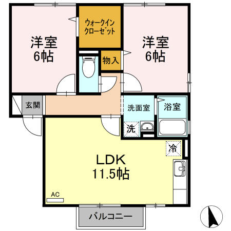 ボナール三条　Ａ棟 A202｜香川県高松市三条町(賃貸アパート2LDK・2階・55.45㎡)の写真 その2