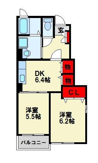ベルコリーヌＩ 105｜福岡県直方市大字頓野(賃貸アパート2DK・1階・45.72㎡)の写真 その2