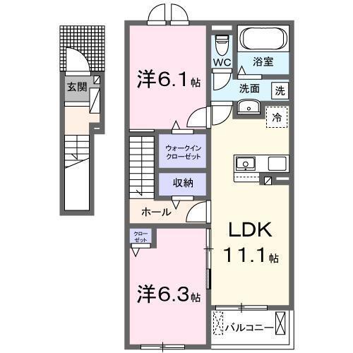 アル・ビラージュⅡ 202｜佐賀県神埼郡吉野ヶ里町吉田(賃貸アパート1LDK・2階・58.60㎡)の写真 その2