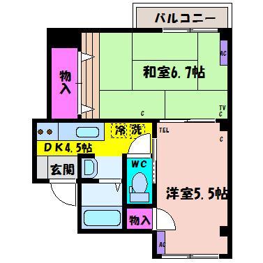 廣瀬ハイツ 1-A｜富山県富山市西長江３丁目(賃貸アパート2K・1階・37.20㎡)の写真 その2