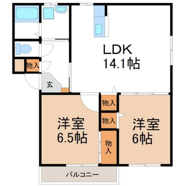 イースタンビレッジ E302｜愛知県西尾市新在家町南郷(賃貸マンション2LDK・3階・59.10㎡)の写真 その2