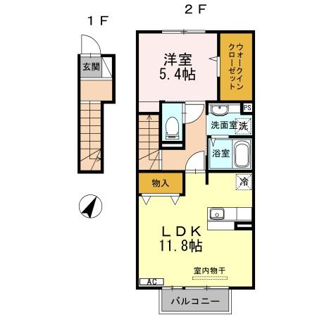 レイジー　／　コータン　コータン 203｜山口県下関市小月本町２丁目(賃貸アパート1LDK・2階・50.81㎡)の写真 その2