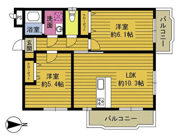 サントラル・ラシーヌ 303｜大分県別府市南的ケ浜町(賃貸マンション2LDK・3階・48.00㎡)の写真 その2