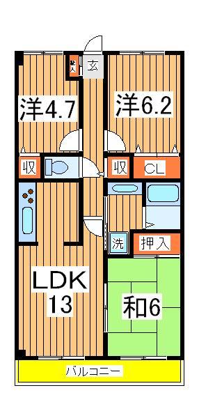 木崎台マンション｜千葉県柏市柏(賃貸マンション3LDK・2階・67.60㎡)の写真 その2